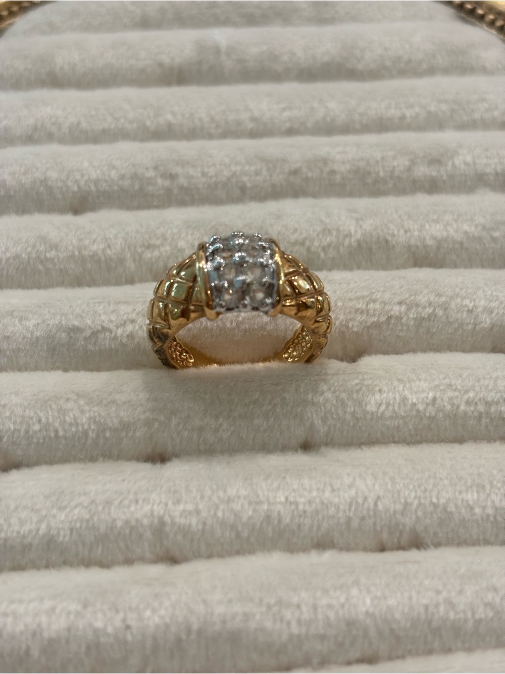 Vintage Gold-Tone Pavé Dome Ring with Silver-Tone Accents-Sz 5